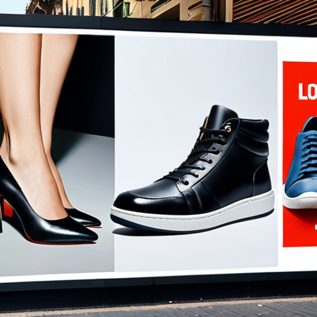 **Personalized Marketing:** A split-screen image. On one side, a generic, cluttered billboard advertisement. On the other, a sleek, modern smartphone displaying a targeted ad for a specific pair of stylish Italian shoes, based on browsing history.